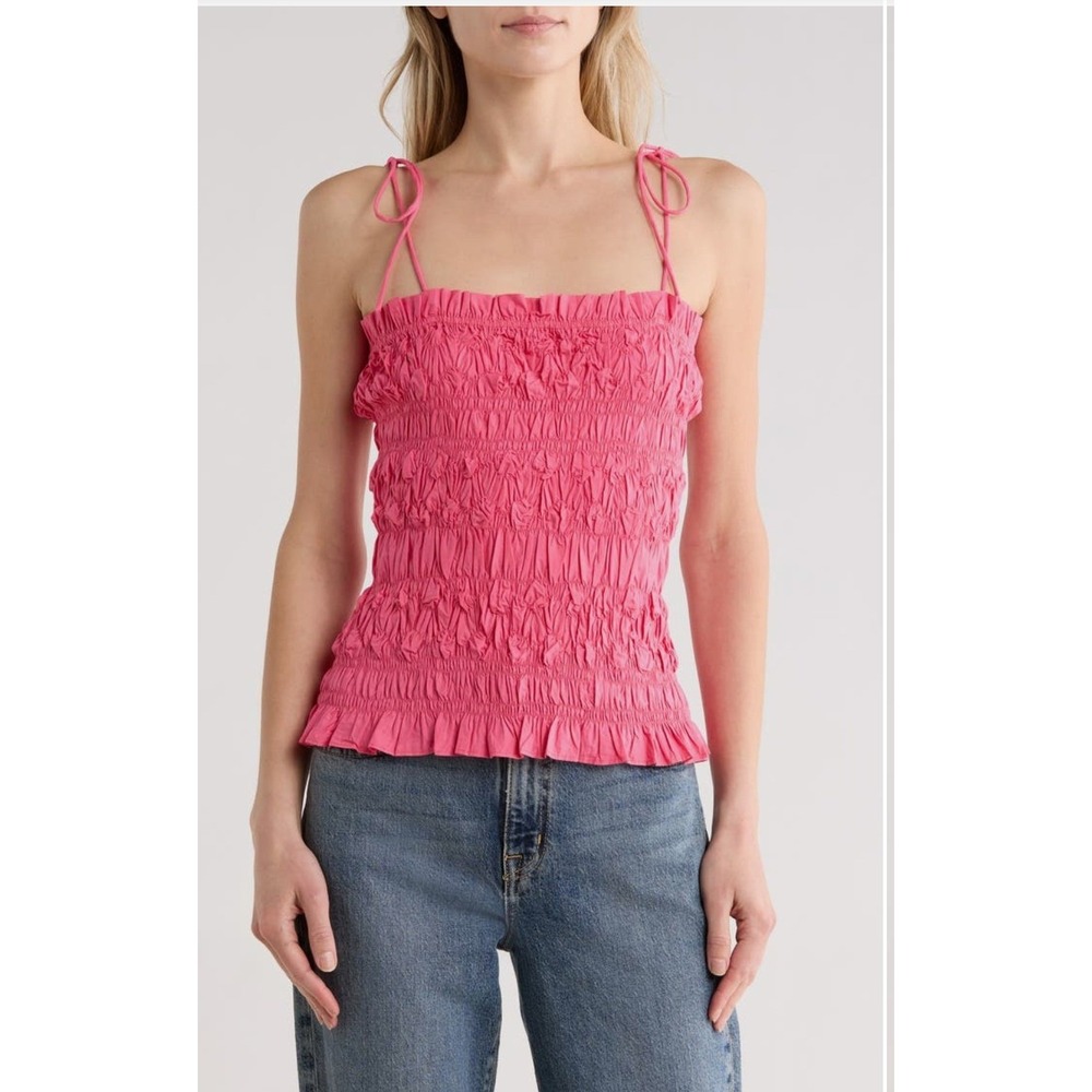 Ulla Johnson Ayan Top Hibiscus Pink Smocked Tie Shoulder Camisole Size 4 NEW